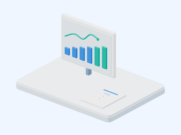 CountIQ understanding — an isometric analytics display reveals traffic trends beside a report
