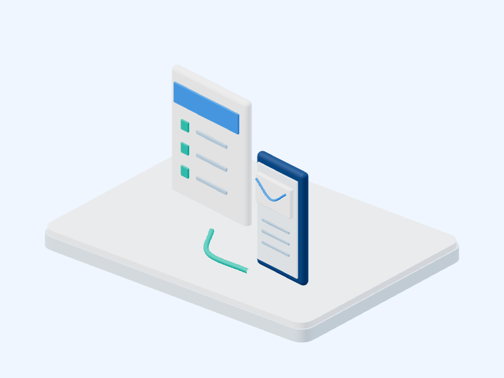 CountIQ action — an isometric scheduled report, notification and email keep teams informed